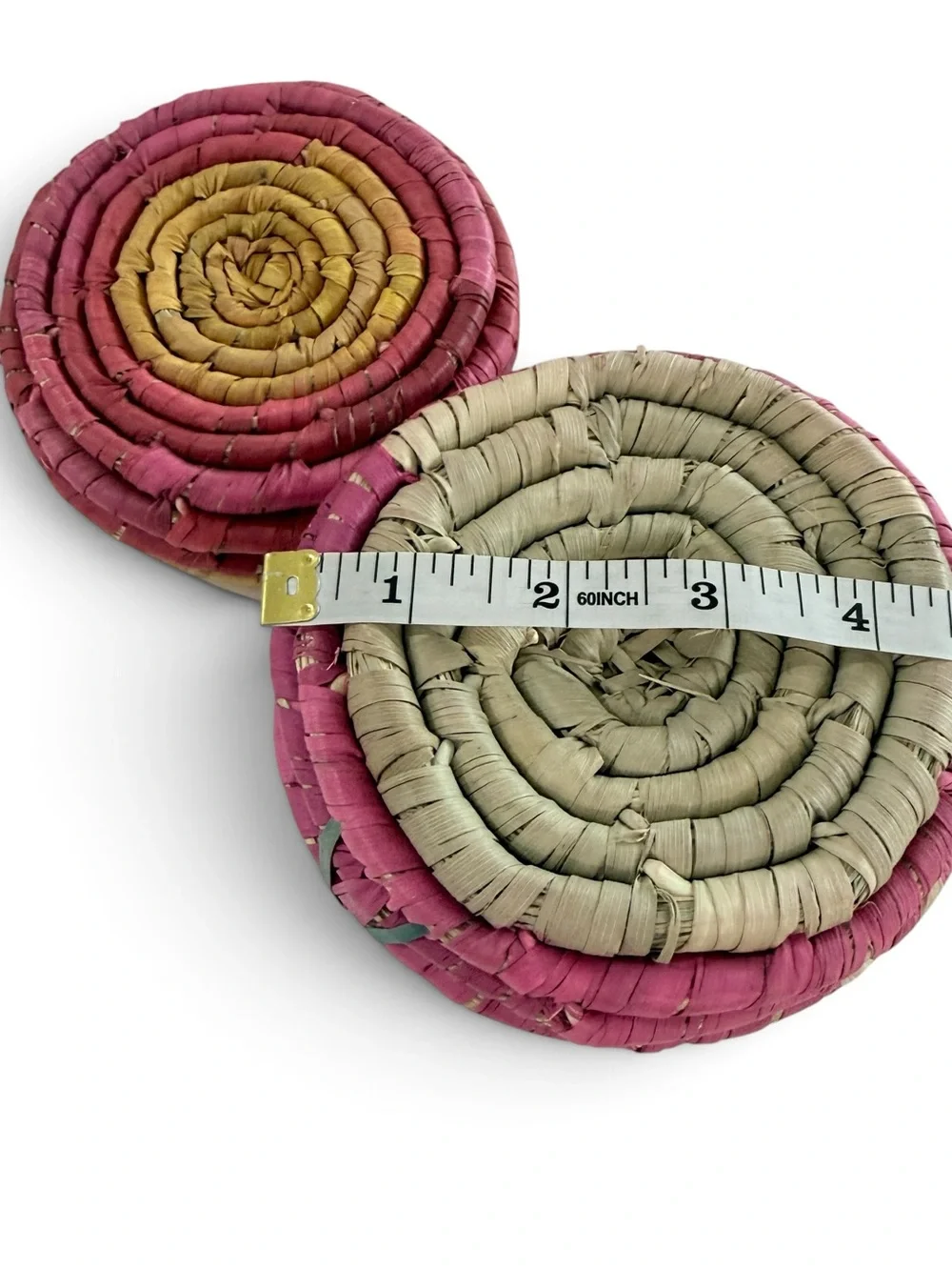 Handwoven Seagrass Trinket stash Box Pink and Yellow Home Accents